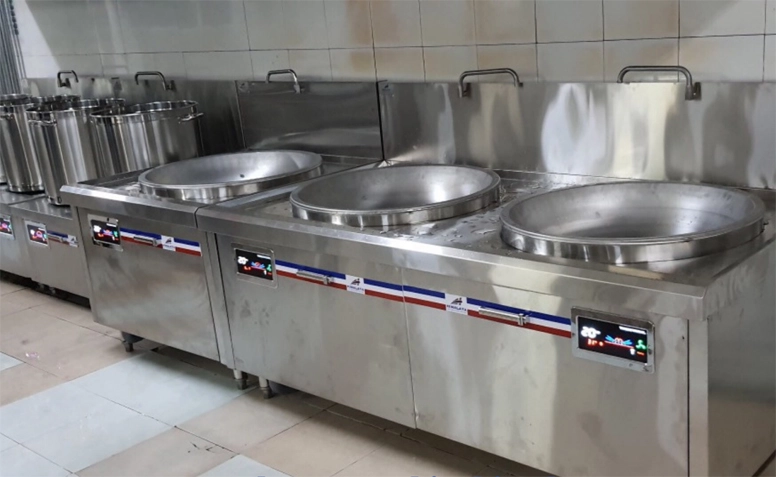 Bếp từ công nghiệp đôi chảo liền - Dự án bếp nhà máy Meiko Thạch Thất - Hà Nội